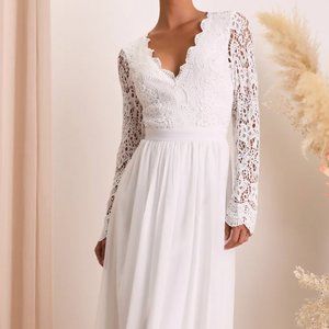 Lulu's Awaken My Love White Long Sleeve Lace Maxi Dress